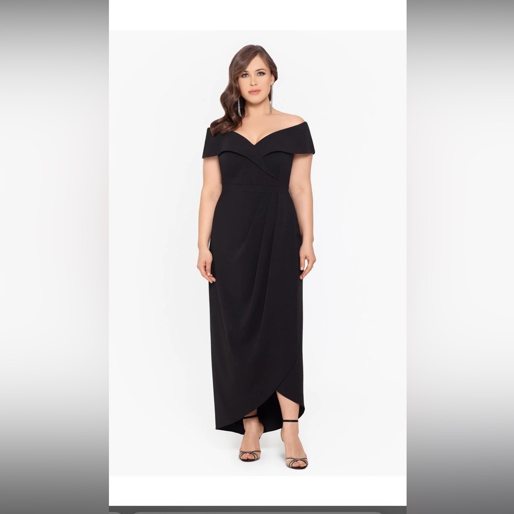 Xscape Black Off-Shoulder Midi Dress